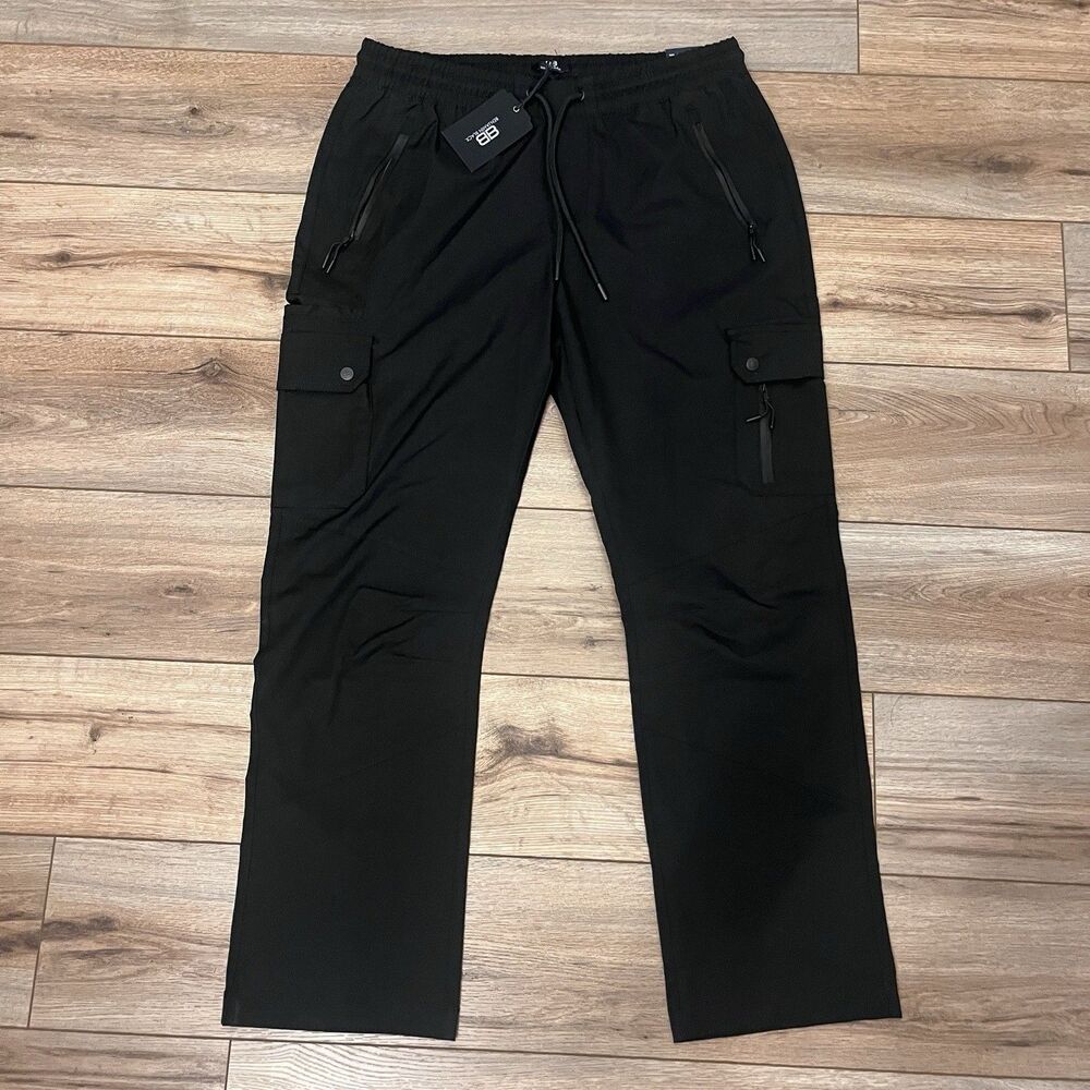NWT Benjamin Black Cargo Joggers Sm. Black Stretch Athleisure Utility Streetwear